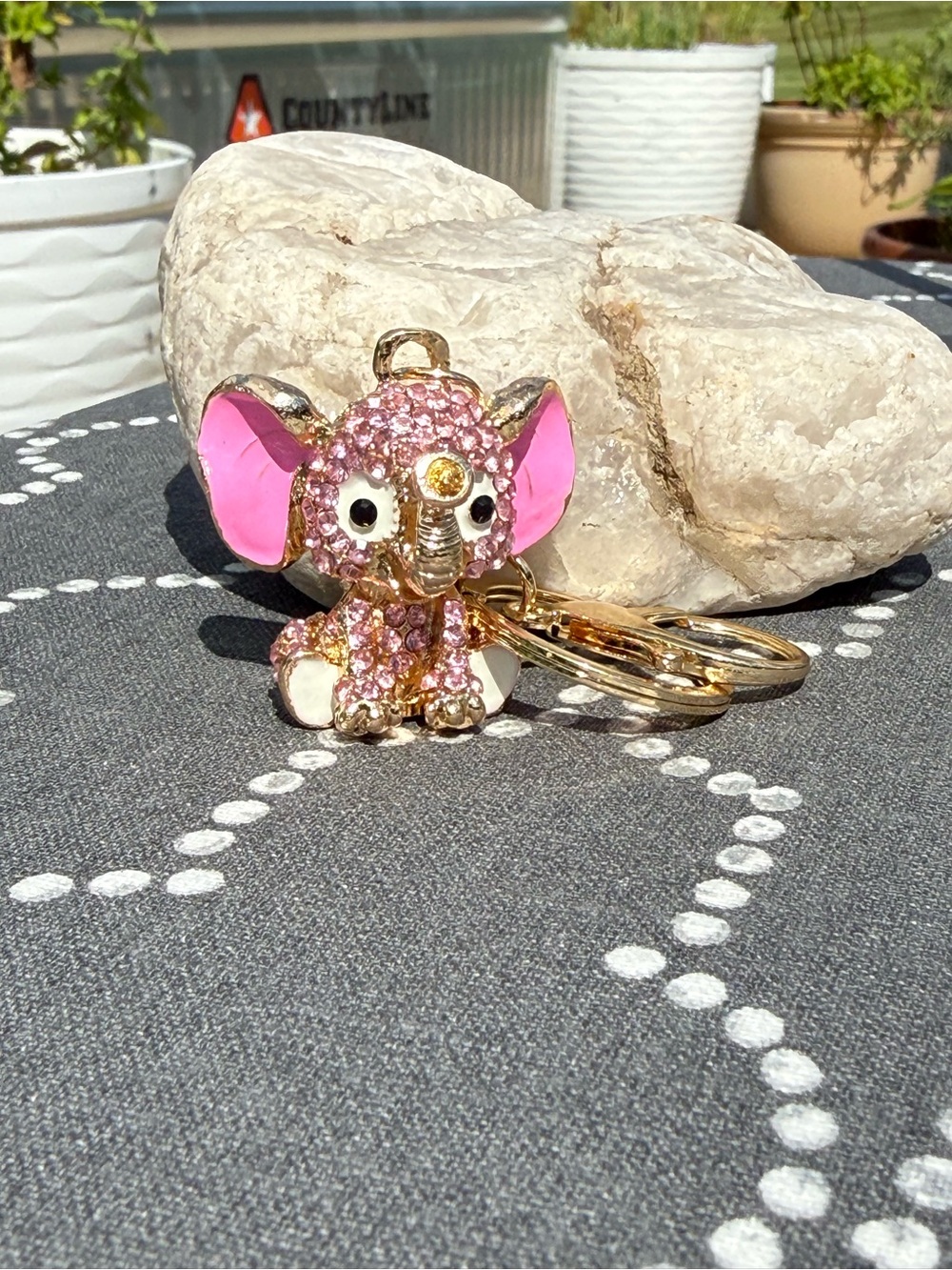 NWT Pink Crystal Elephant Keychain Charm with Rhinestone and Enamel - Picture 3 of 6